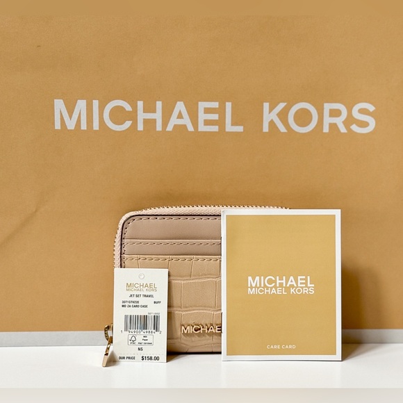 Michael Kors Jet Set Travel Card Case Wallet Exotic Embossed Buff - Picture 10 of 10
